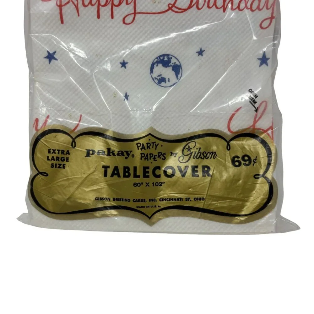 Vintage 1950s Tablecover Happy Birthday Party Rocket Atomic Saturn Outerspace Pr
